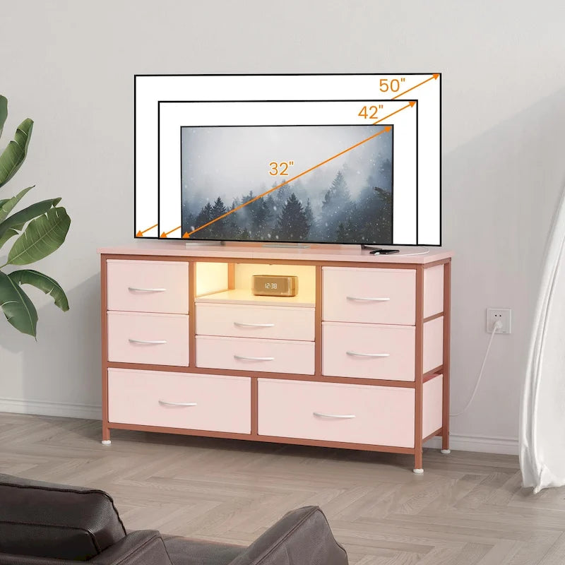 Meuble TV commode 8 avec prise électrique et éclairage LED