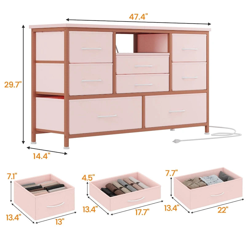 Meuble TV commode 8 avec prise électrique et éclairage LED