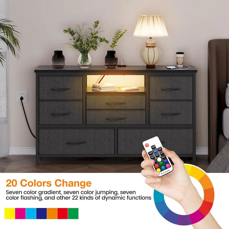 Meuble TV commode 8 avec prise électrique et éclairage LED