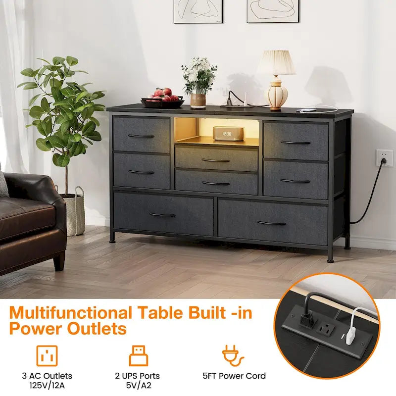 Meuble TV commode 8 avec prise électrique et éclairage LED