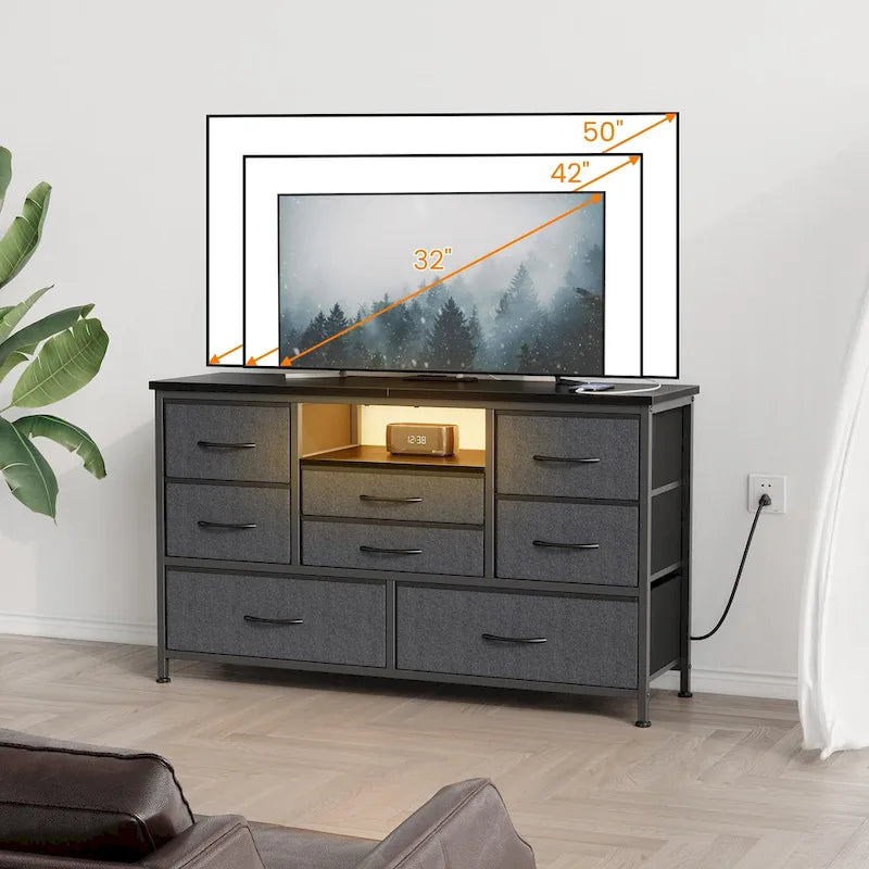 Meuble TV commode 8 avec prise électrique et éclairage LED