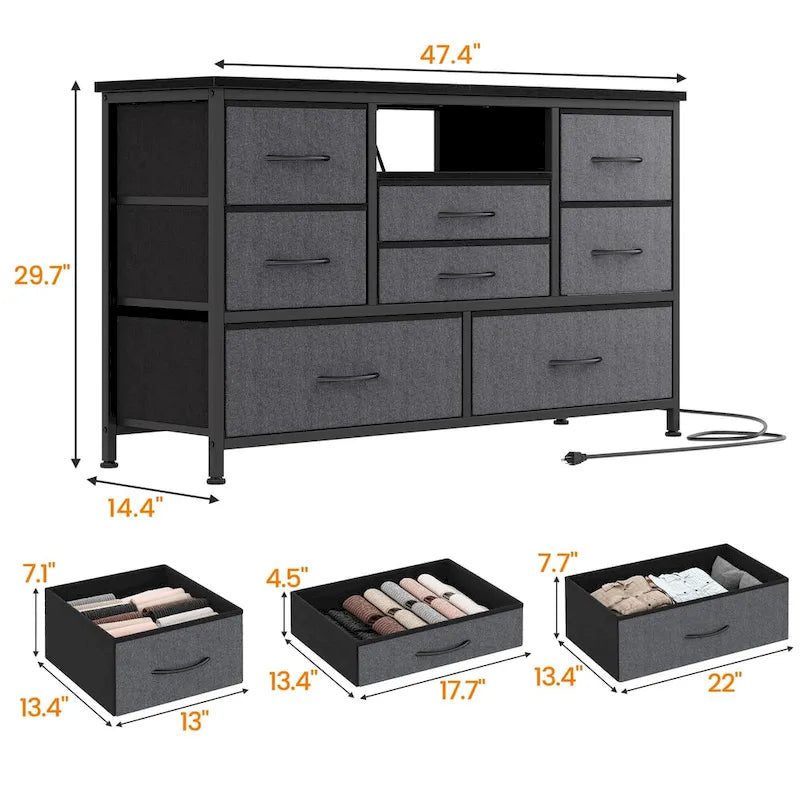 Meuble TV commode 8 avec prise électrique et éclairage LED