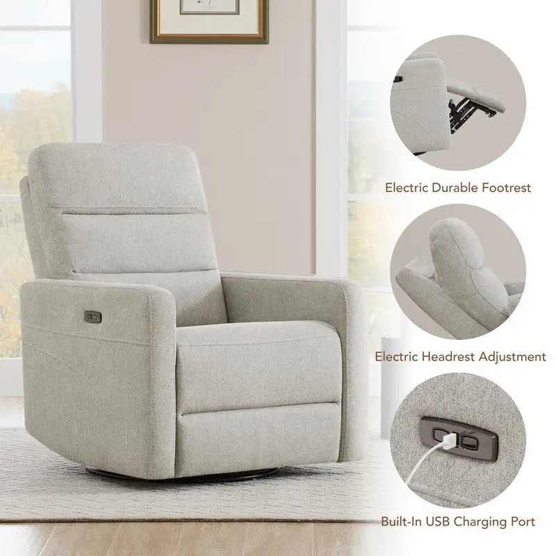 Fauteuil inclinable pivotant électrique Jason avec appui-tête et ports de chargement USB