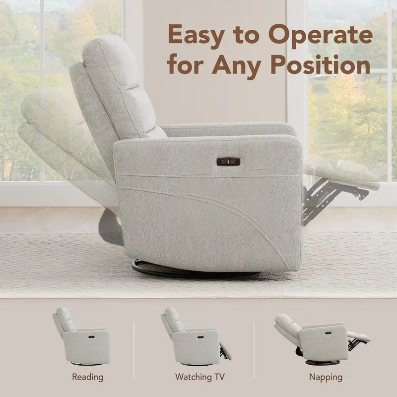 Fauteuil inclinable pivotant électrique Jason avec appui-tête et ports de chargement USB