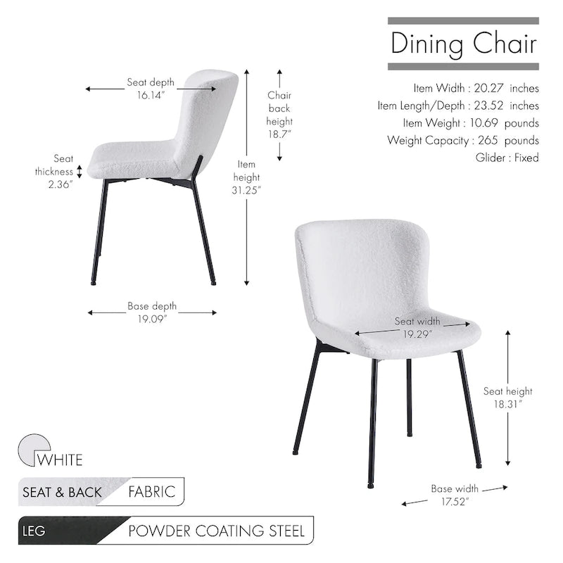 Ensemble de 2 chaises de salle à manger Porthos Home Lance, revêtues de tissu et dotées de pieds en acier.