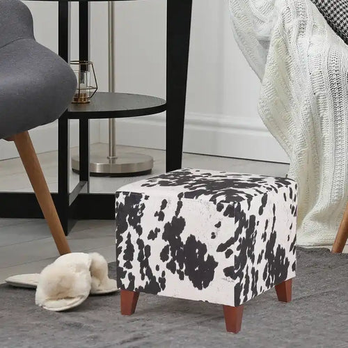 Pouf cube style britannique Adeco à motif vache, repose-pieds élégant