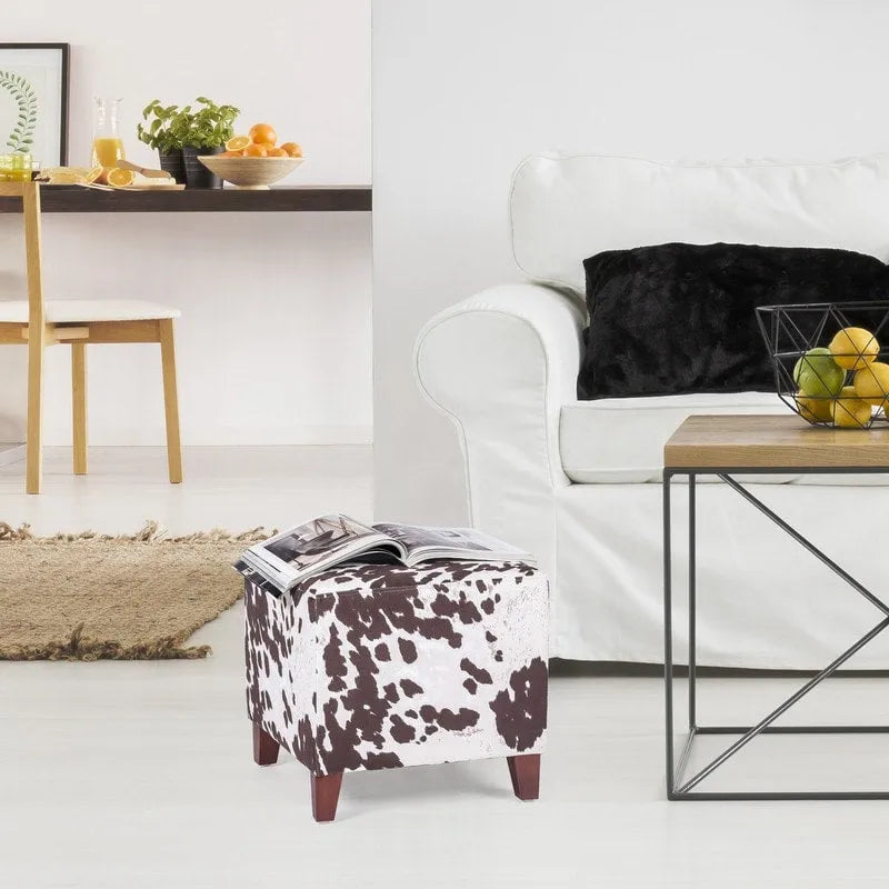 Pouf cube style britannique Adeco à motif vache, repose-pieds élégant