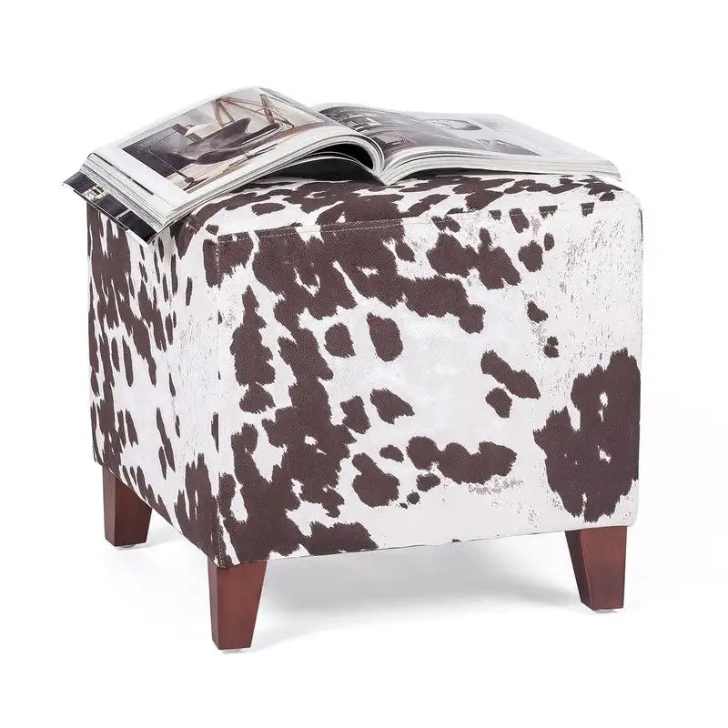 Pouf cube style britannique Adeco à motif vache, repose-pieds élégant