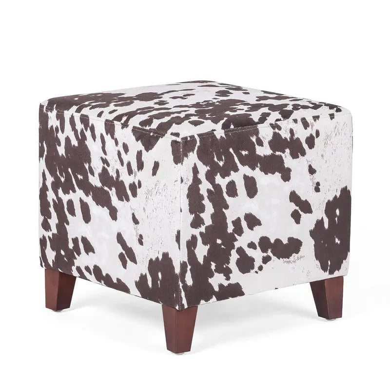 Pouf cube style britannique Adeco à motif vache, repose-pieds élégant