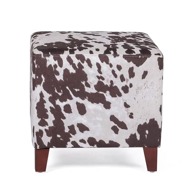 Pouf cube style britannique Adeco à motif vache, repose-pieds élégant