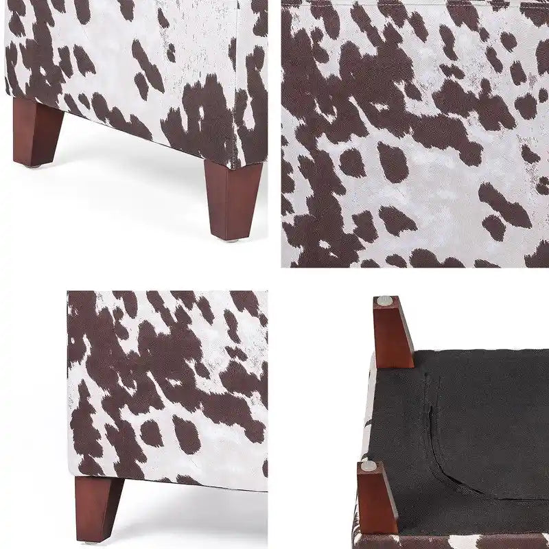 Pouf cube style britannique Adeco à motif vache, repose-pieds élégant