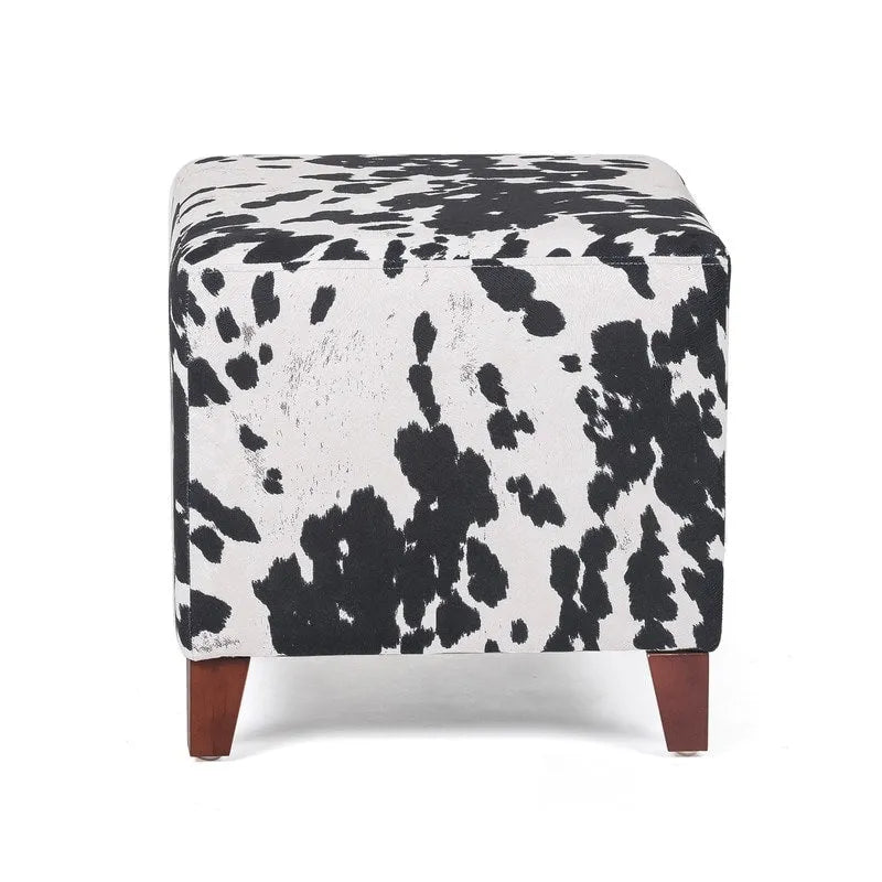 Pouf cube style britannique Adeco à motif vache, repose-pieds élégant