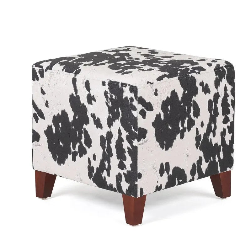 Pouf cube style britannique Adeco à motif vache, repose-pieds élégant