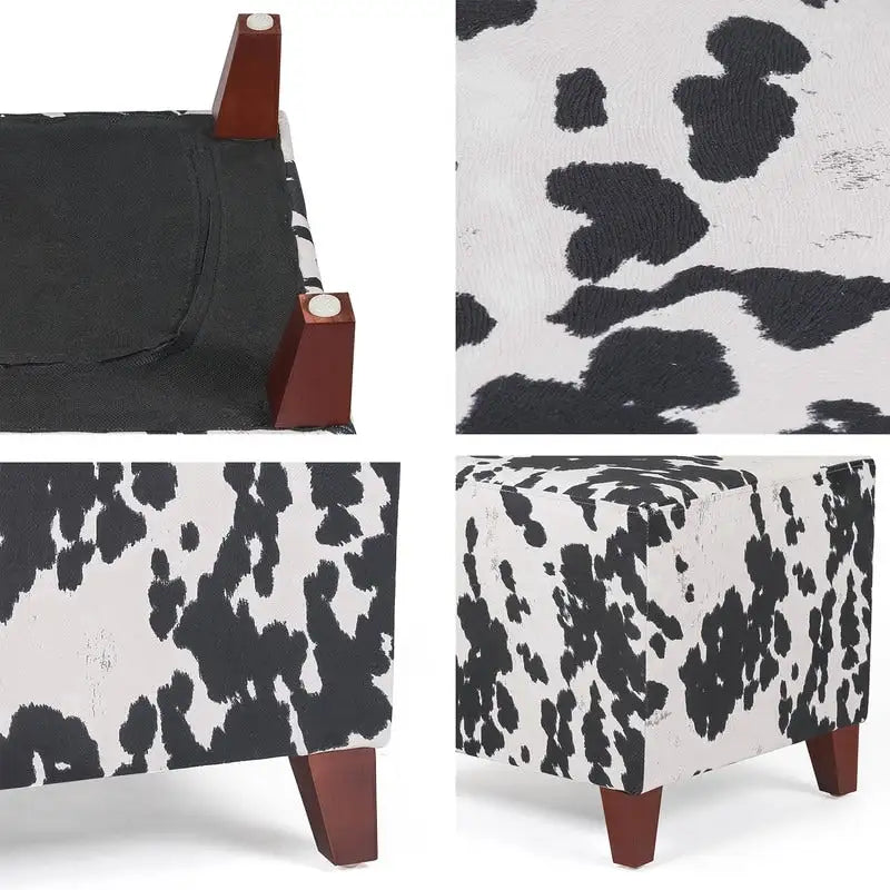 Pouf cube style britannique Adeco à motif vache, repose-pieds élégant