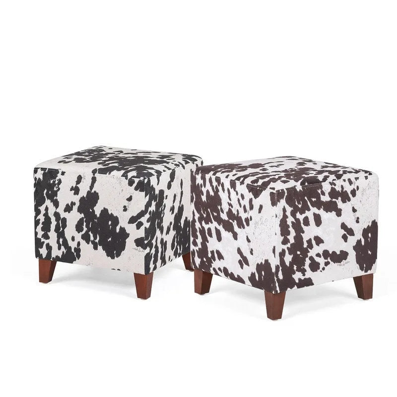 Pouf cube style britannique Adeco à motif vache, repose-pieds élégant