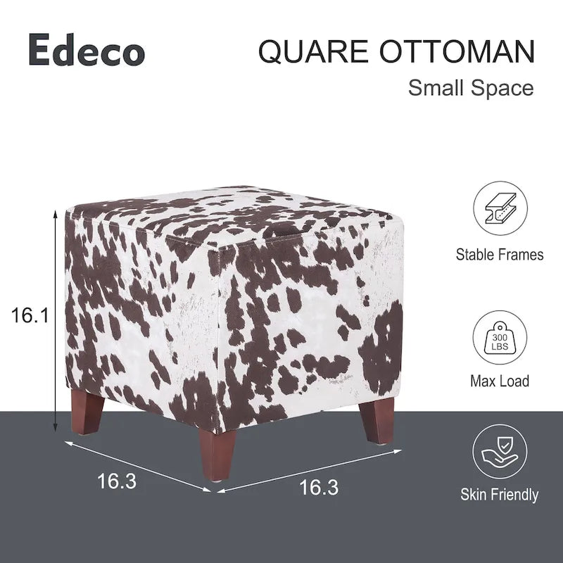 Pouf cube style britannique Adeco à motif vache, repose-pieds élégant