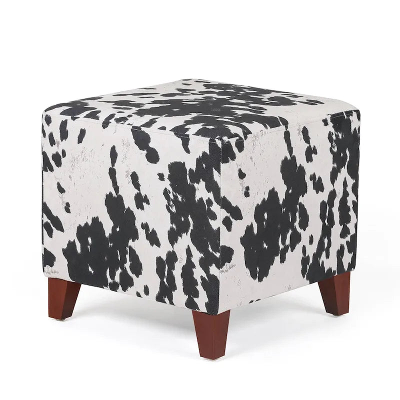 Pouf cube style britannique Adeco à motif vache, repose-pieds élégant