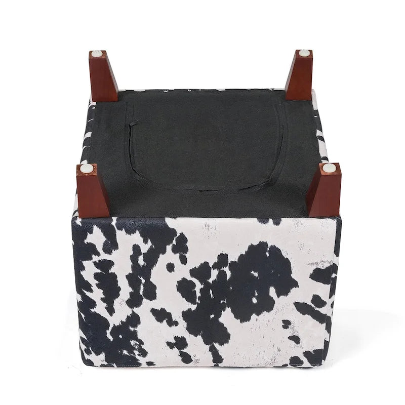 Pouf cube style britannique Adeco à motif vache, repose-pieds élégant