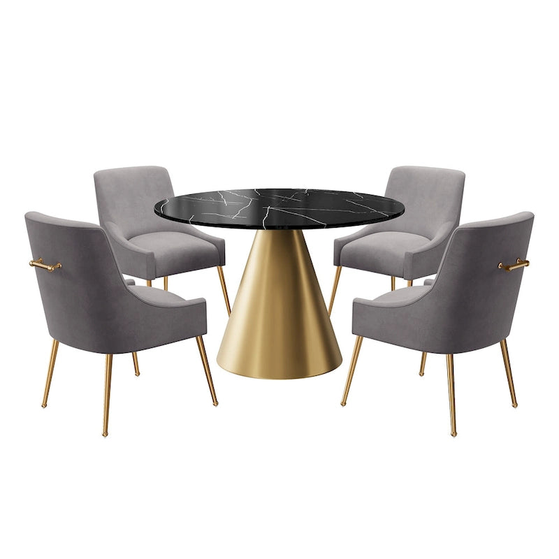 Ensemble de salle à manger Clihome 5 pièces avec table et chaises en velours et plateau en marbre noir