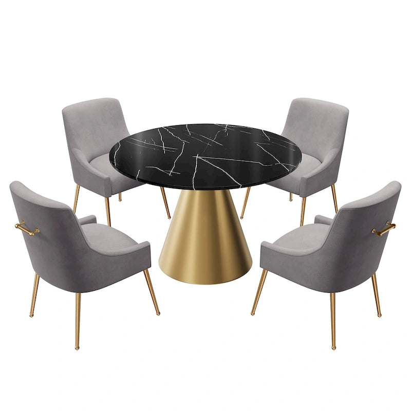 Ensemble de salle à manger Clihome 5 pièces avec table et chaises en velours et plateau en marbre noir