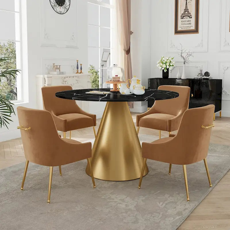 Ensemble de salle à manger Clihome 5 pièces avec table et chaises en velours et plateau en marbre noir