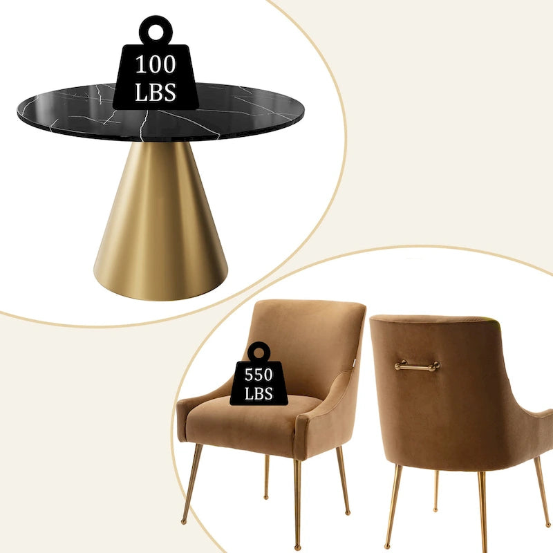 Ensemble de salle à manger Clihome 5 pièces avec table et chaises en velours et plateau en marbre noir