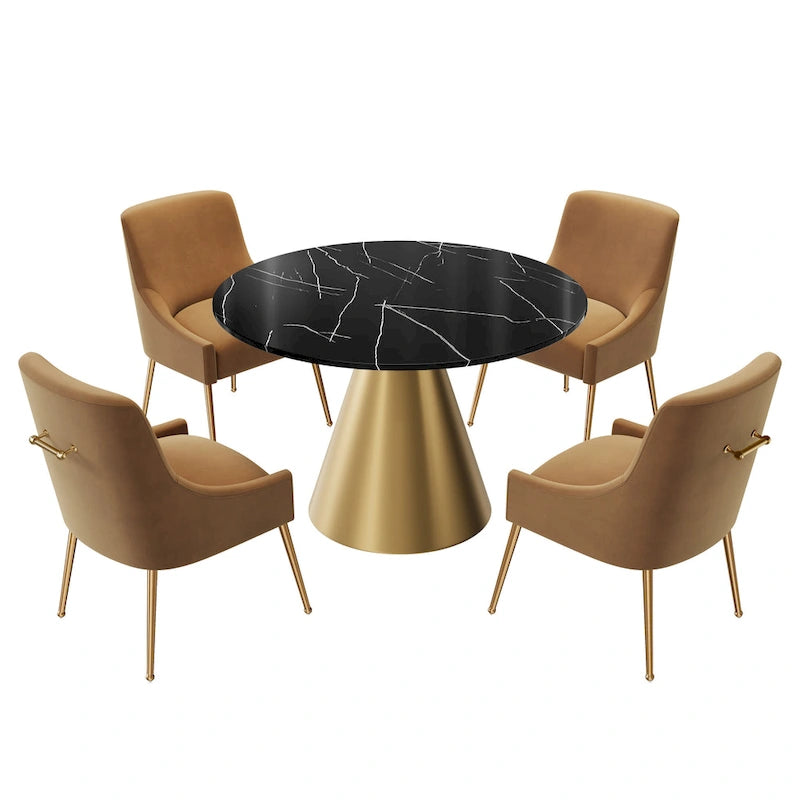 Ensemble de salle à manger Clihome 5 pièces avec table et chaises en velours et plateau en marbre noir