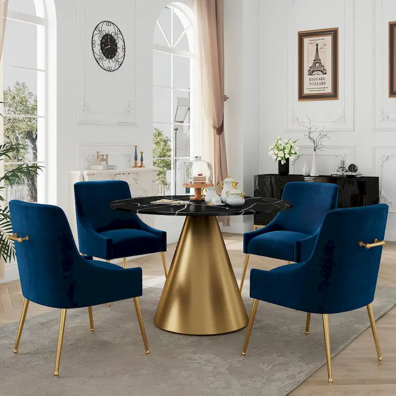 Ensemble de salle à manger Clihome 5 pièces avec table et chaises en velours et plateau en marbre noir