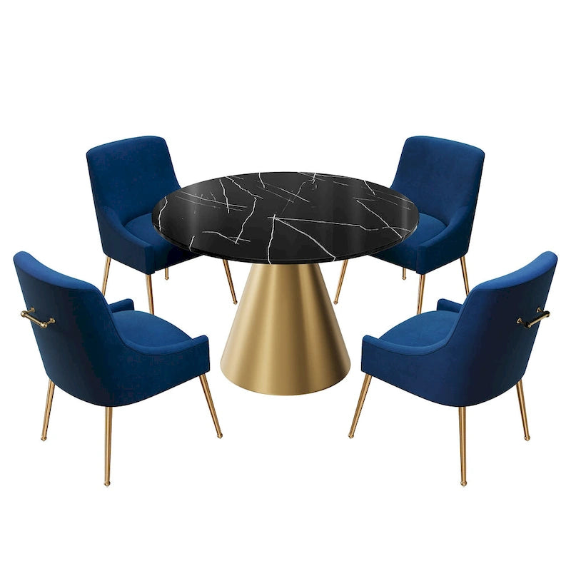 Ensemble de salle à manger Clihome 5 pièces avec table et chaises en velours et plateau en marbre noir