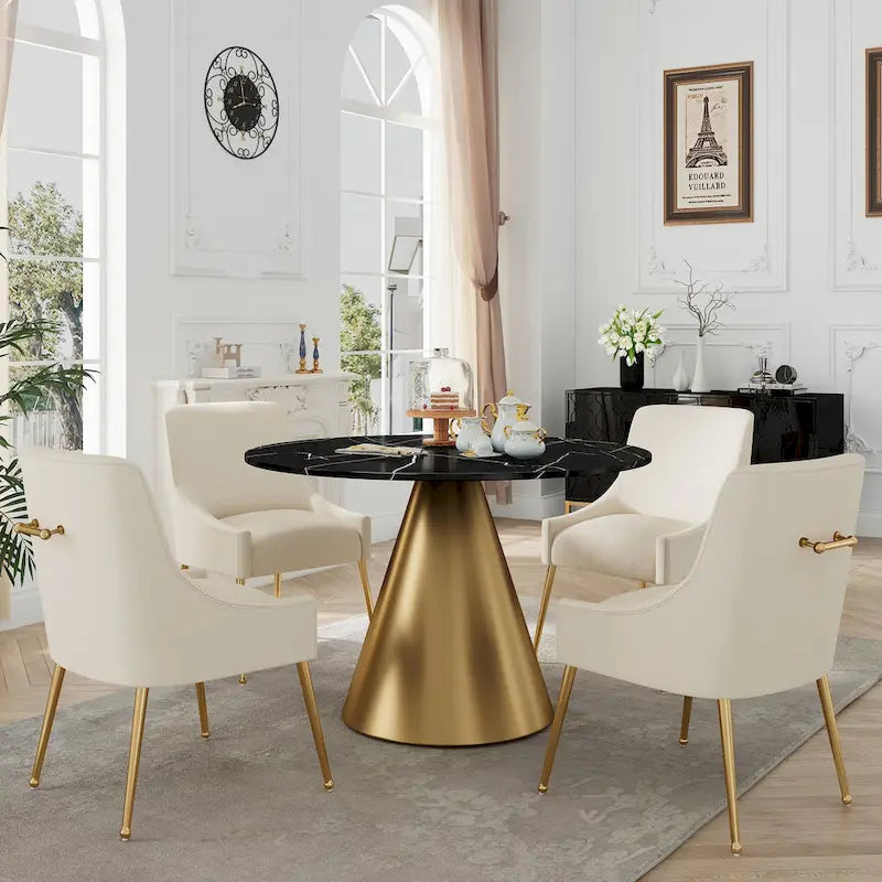 Ensemble de salle à manger Clihome 5 pièces avec table et chaises en velours et plateau en marbre noir