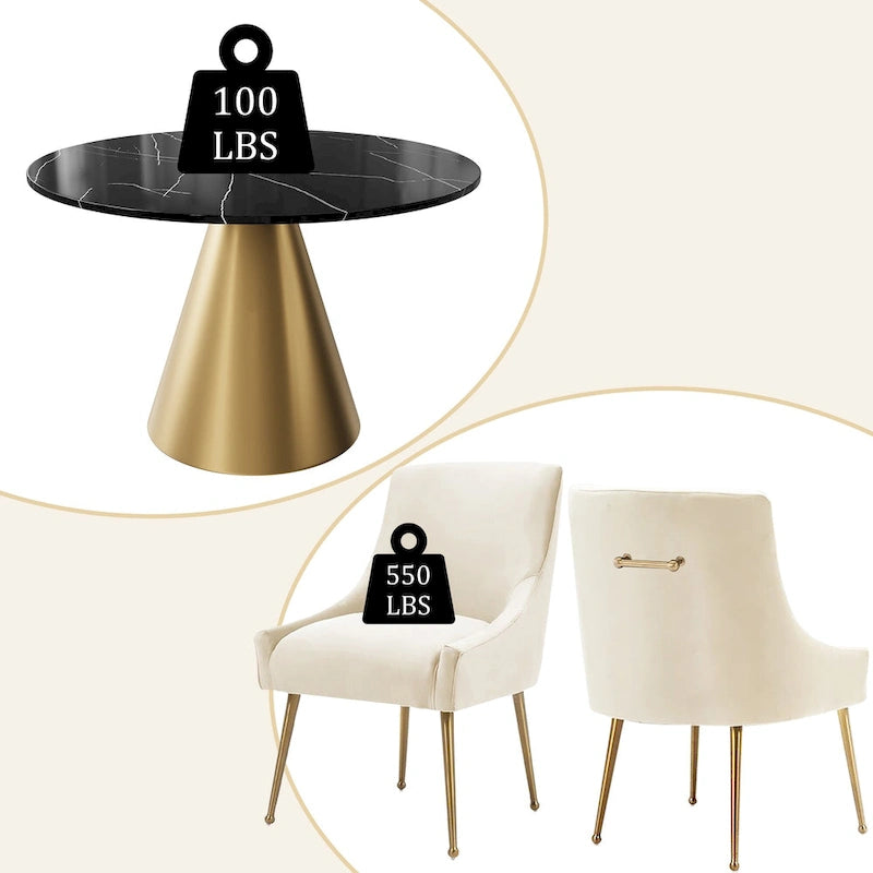 Ensemble de salle à manger Clihome 5 pièces avec table et chaises en velours et plateau en marbre noir