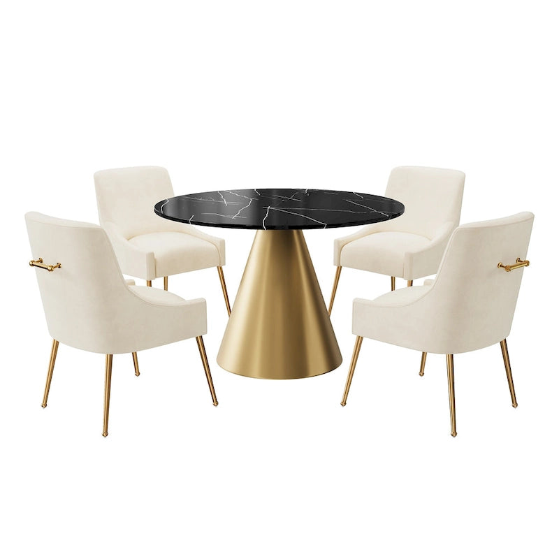 Ensemble de salle à manger Clihome 5 pièces avec table et chaises en velours et plateau en marbre noir