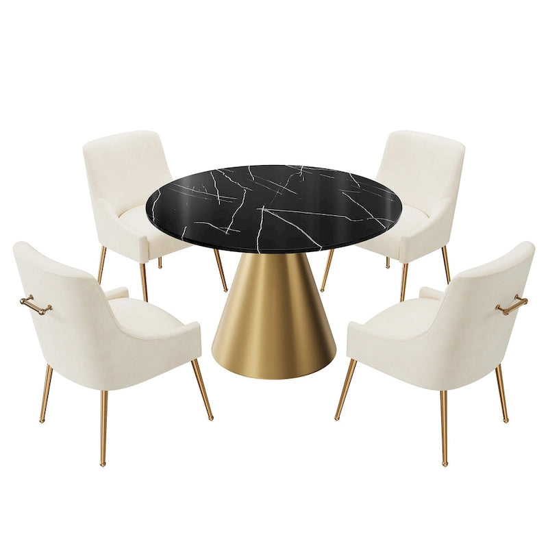 Ensemble de salle à manger Clihome 5 pièces avec table et chaises en velours et plateau en marbre noir
