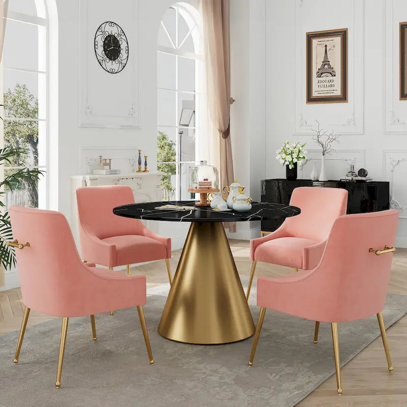 Ensemble de salle à manger Clihome 5 pièces avec table et chaises en velours et plateau en marbre noir