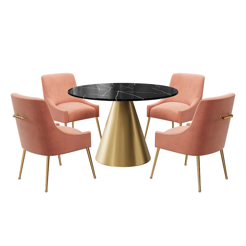 Ensemble de salle à manger Clihome 5 pièces avec table et chaises en velours et plateau en marbre noir