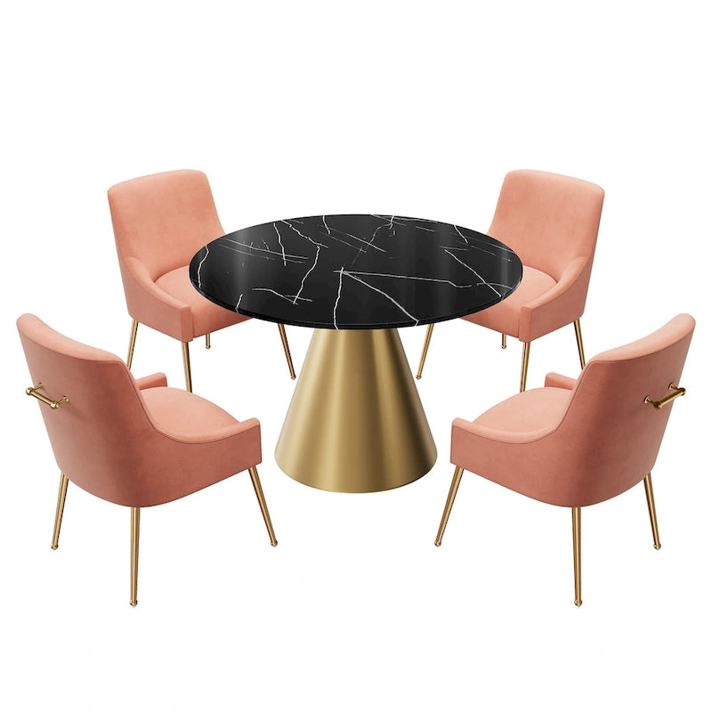 Ensemble de salle à manger Clihome 5 pièces avec table et chaises en velours et plateau en marbre noir