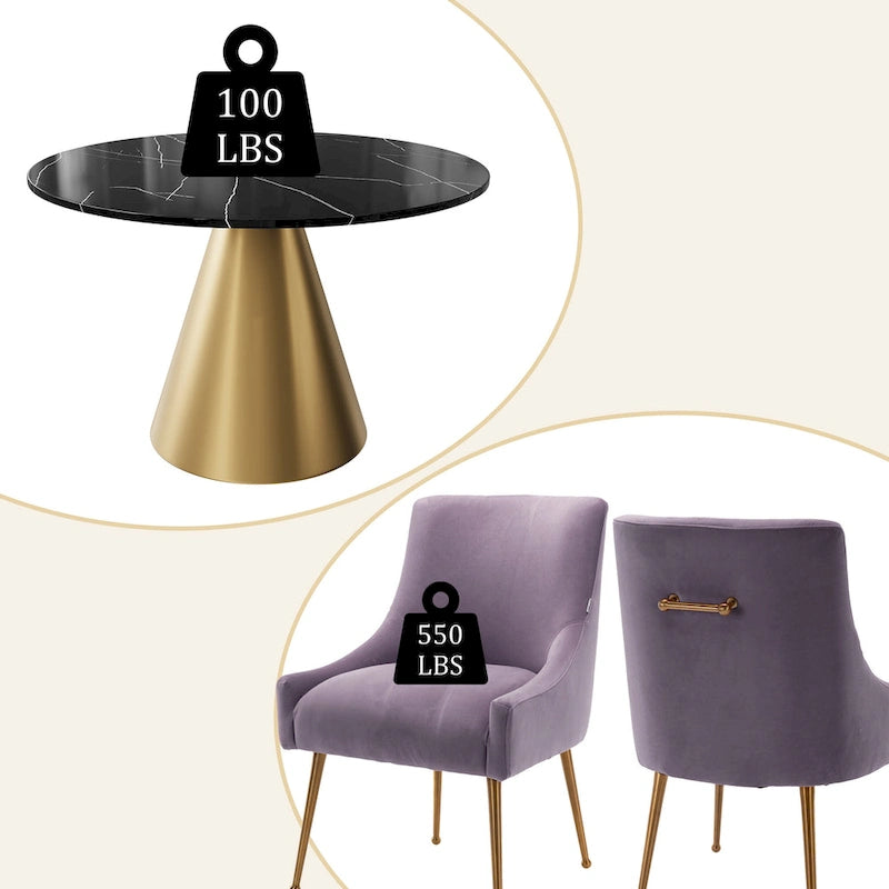 Ensemble de salle à manger Clihome 5 pièces avec table et chaises en velours et plateau en marbre noir