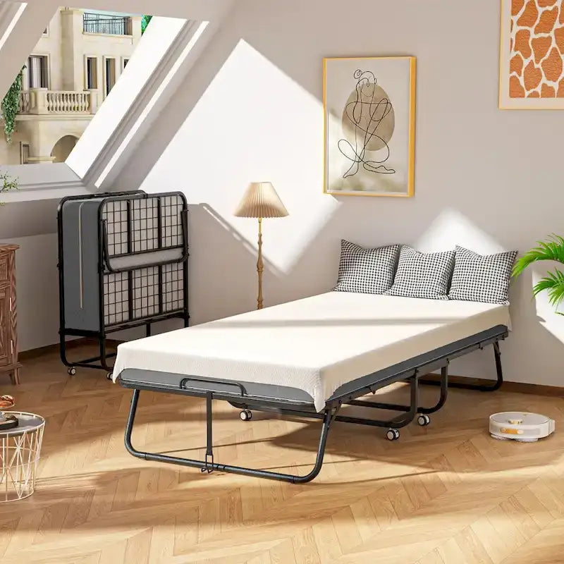 Lit d'appoint pliant 75 x 31 cm, format simple, avec matelas de 5 pouces.