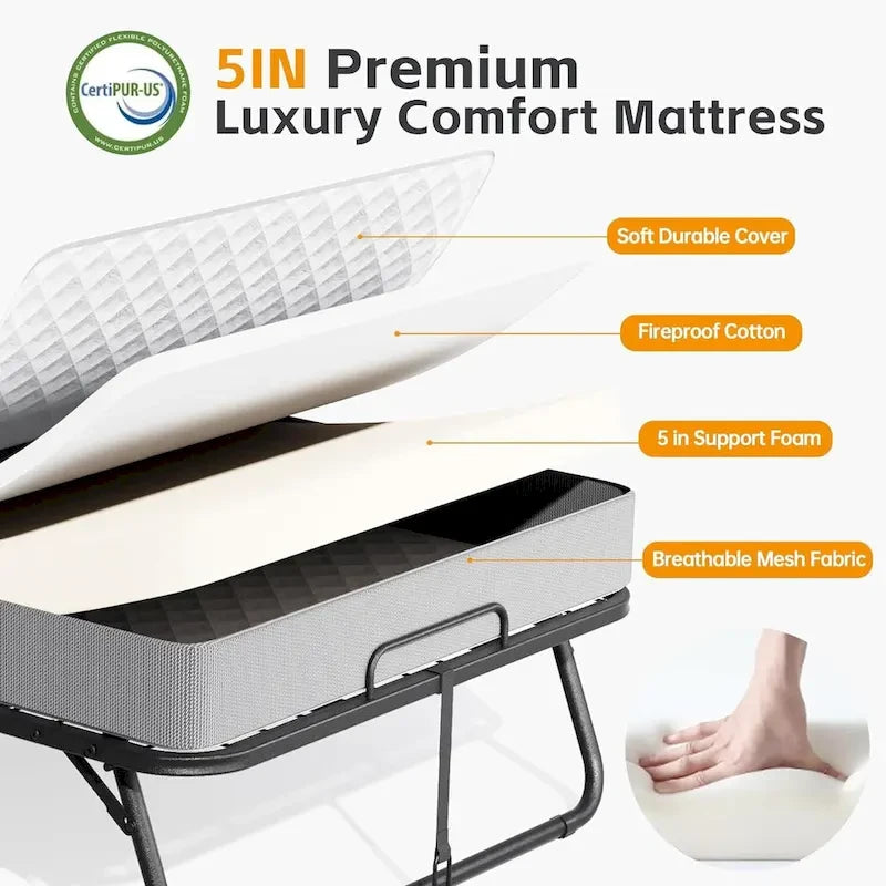 Lit d'appoint pliant 75 x 31 cm, format simple, avec matelas de 5 pouces.