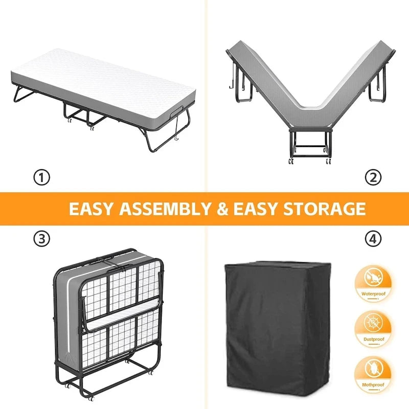 Lit d'appoint pliant 75 x 31 cm, format simple, avec matelas de 5 pouces.