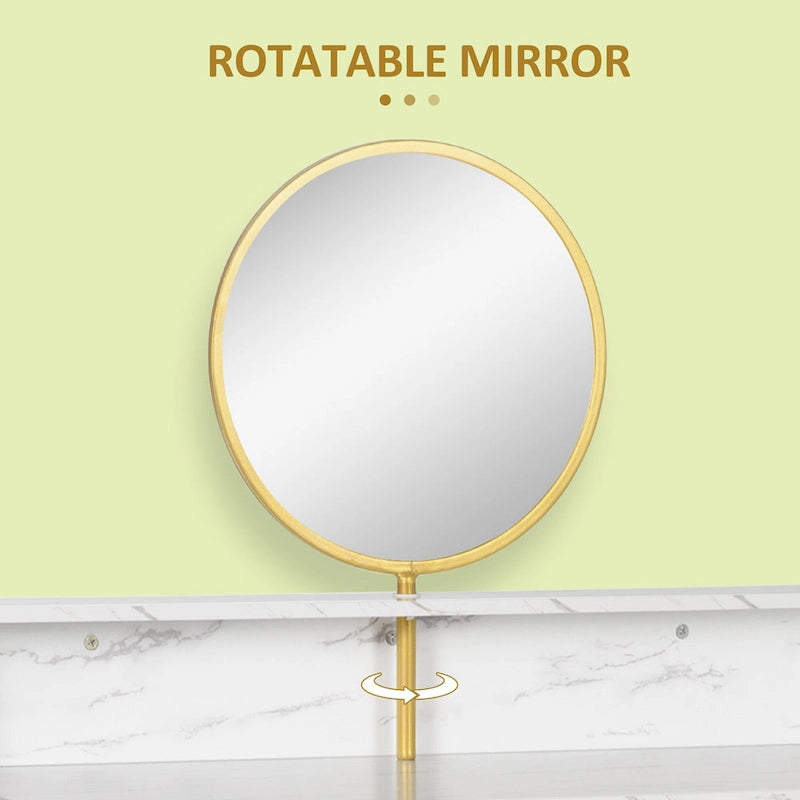 Coiffeuse moderne HOMCOM avec miroir, blanche et dorée