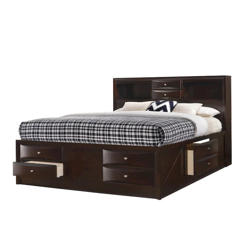 Ensemble de chambre à coucher Priscella 6 pièces avec plateforme de rangement en cerisier foncé