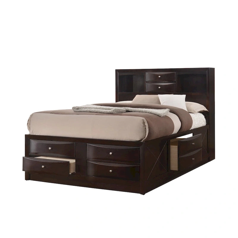 Ensemble de chambre à coucher Priscella 6 pièces avec plateforme de rangement en cerisier foncé