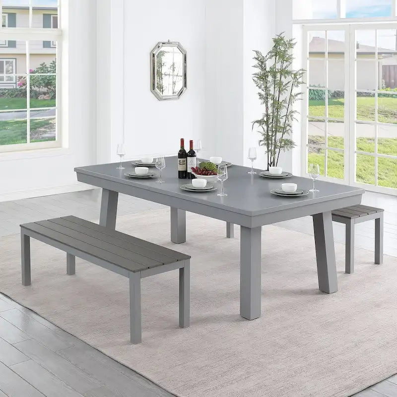 Ensemble de salle à manger Laguna avec table de billard en ardoise de 2,13 m (7 pi) pour intérieur/extérieur, 2 bancs et accessoires, finition ciment