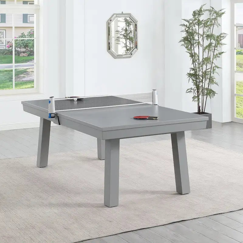Ensemble de salle à manger Laguna avec table de billard en ardoise de 2,13 m (7 pi) pour intérieur/extérieur, 2 bancs et accessoires, finition ciment