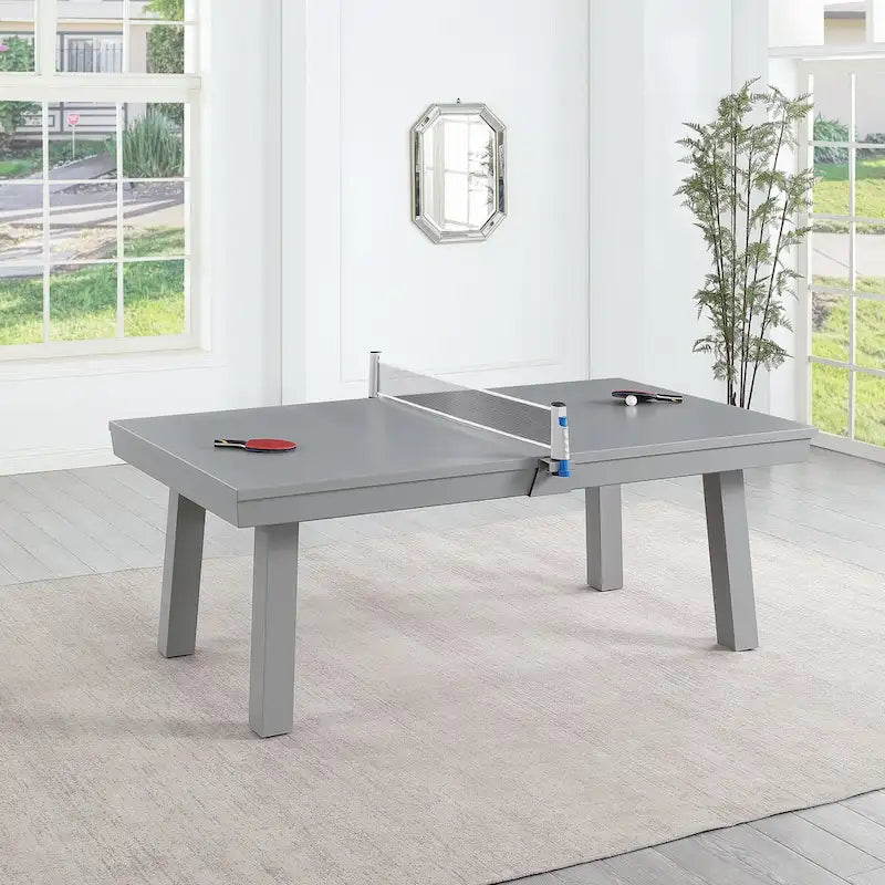 Ensemble de salle à manger Laguna avec table de billard en ardoise de 2,13 m (7 pi) pour intérieur/extérieur, 2 bancs et accessoires, finition ciment