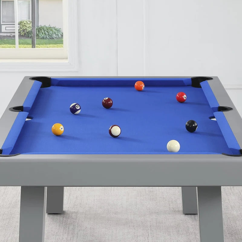 Ensemble de salle à manger Laguna avec table de billard en ardoise de 2,13 m (7 pi) pour intérieur/extérieur, 2 bancs et accessoires, finition ciment