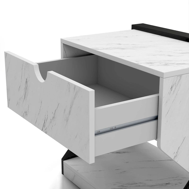 Table de chevet/d'appoint DH BASIC moderne en faux marbre blanc à 1 tiroir par Denhour