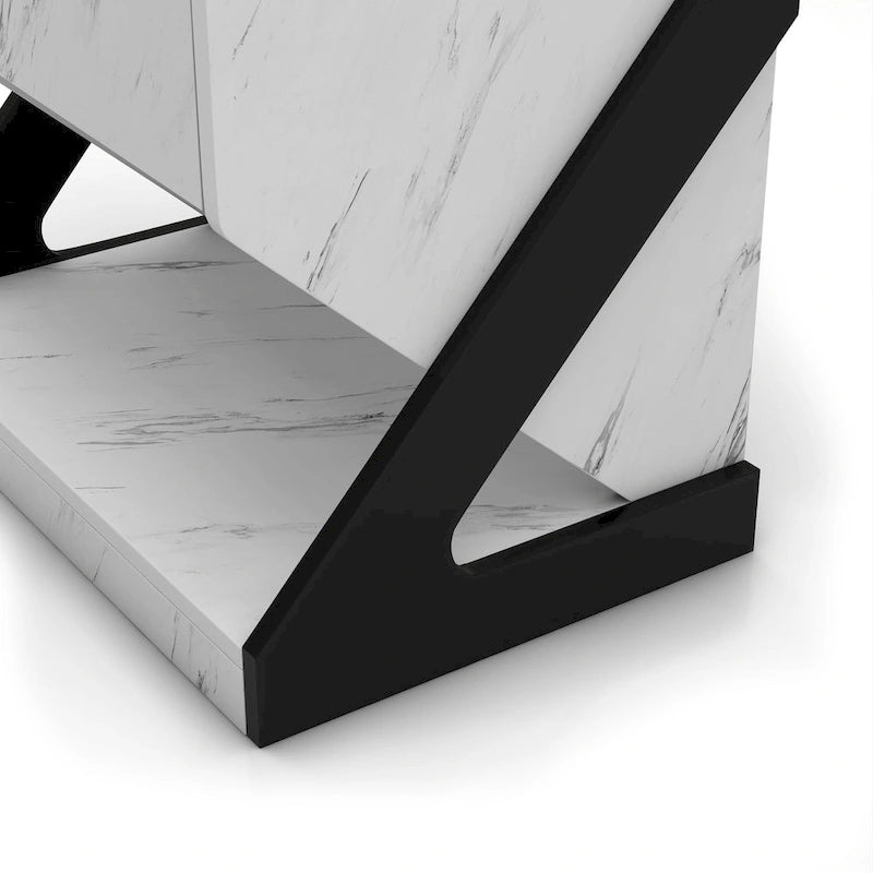 Table de chevet/d'appoint DH BASIC moderne en faux marbre blanc à 1 tiroir par Denhour