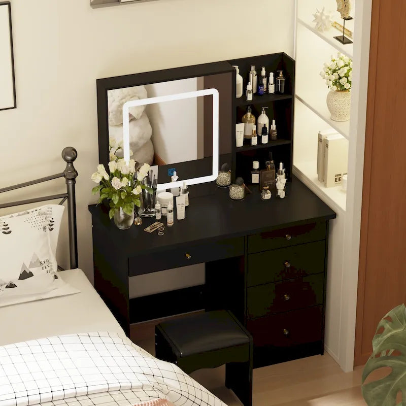 Ensemble coiffeuse avec 3 lampes et tabouret